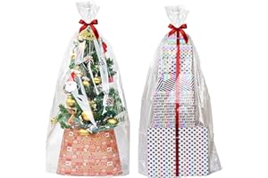 SYOGUA Extra Large Clear Cellophane Bags, 5 Pack 40" x 55" Jumbo Crystal Clear Gift Bags, 3 Mil Thick Huge Plastic Bags for Baskets Packaging, Cellophane Wrap Christmas Gift Bags