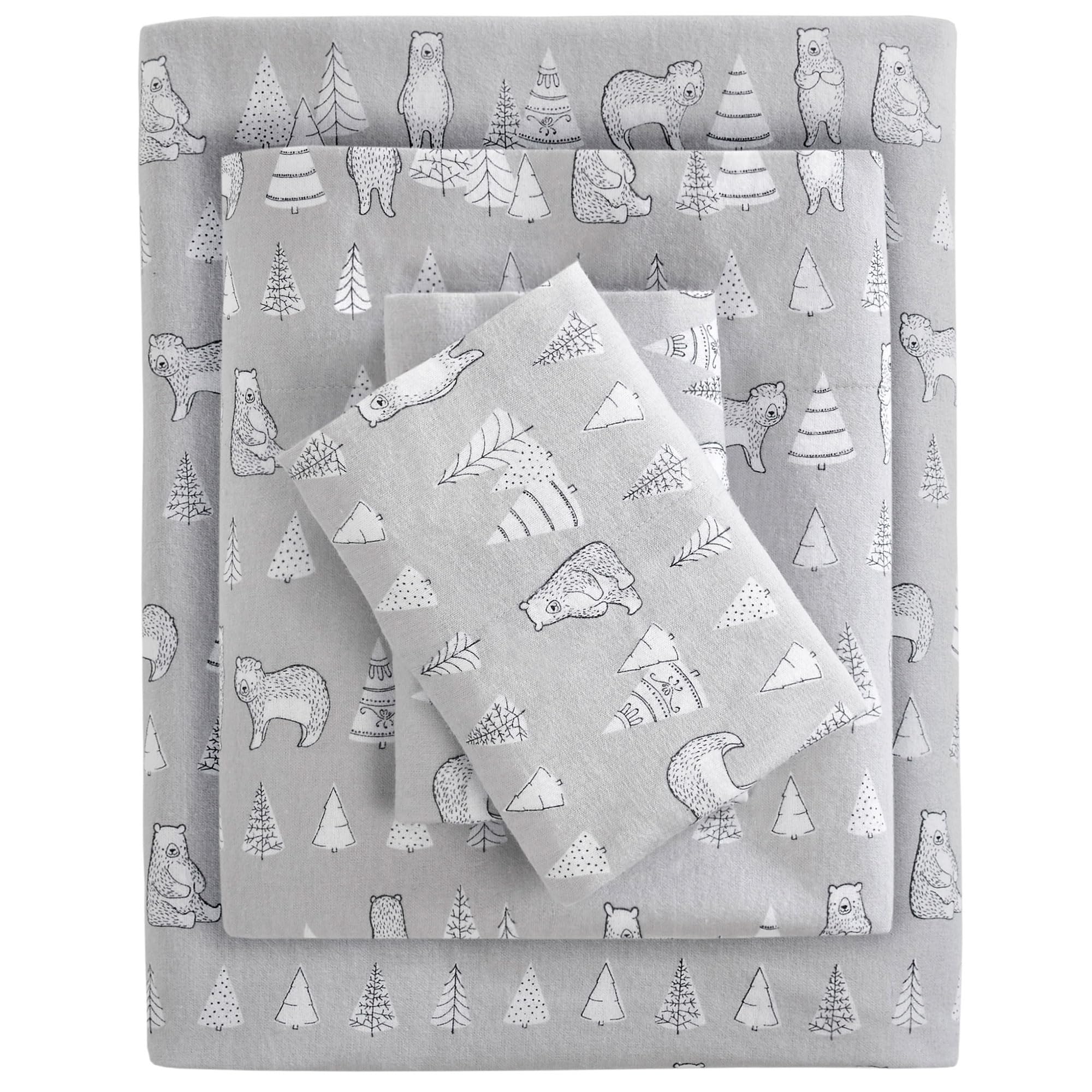 SLEEP PHILOSOPHY True North Cozy Flannel Warm 100% Cotton Sheet - Novelty Print Animals Stars Cute Ultra Soft Cold Weather Bedding Set, Twin XL, Bear 3 Piece