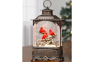 Gorrzai Cardinal Snow Globe Lantern Christmas Snow Globes, Lighted Christmas Decorations Indoor for Home with Music Timer Swirling Glitter, Light Up Musical Cardinals Decor, USB or Battery Operated