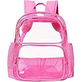 GiMiUiTo Clear Backpack Heavy Duty,17'' Transparent Bag See Through Backpack for College Work Travel Security,Pink