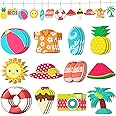 36 Pieces Summer Ornaments for Tree Hawaiian Tree Decorations Summer Wood Hanging Ornaments Hawaiian Beach Wooden Pendant Decorations with String and Holes for Luau Party Supplies