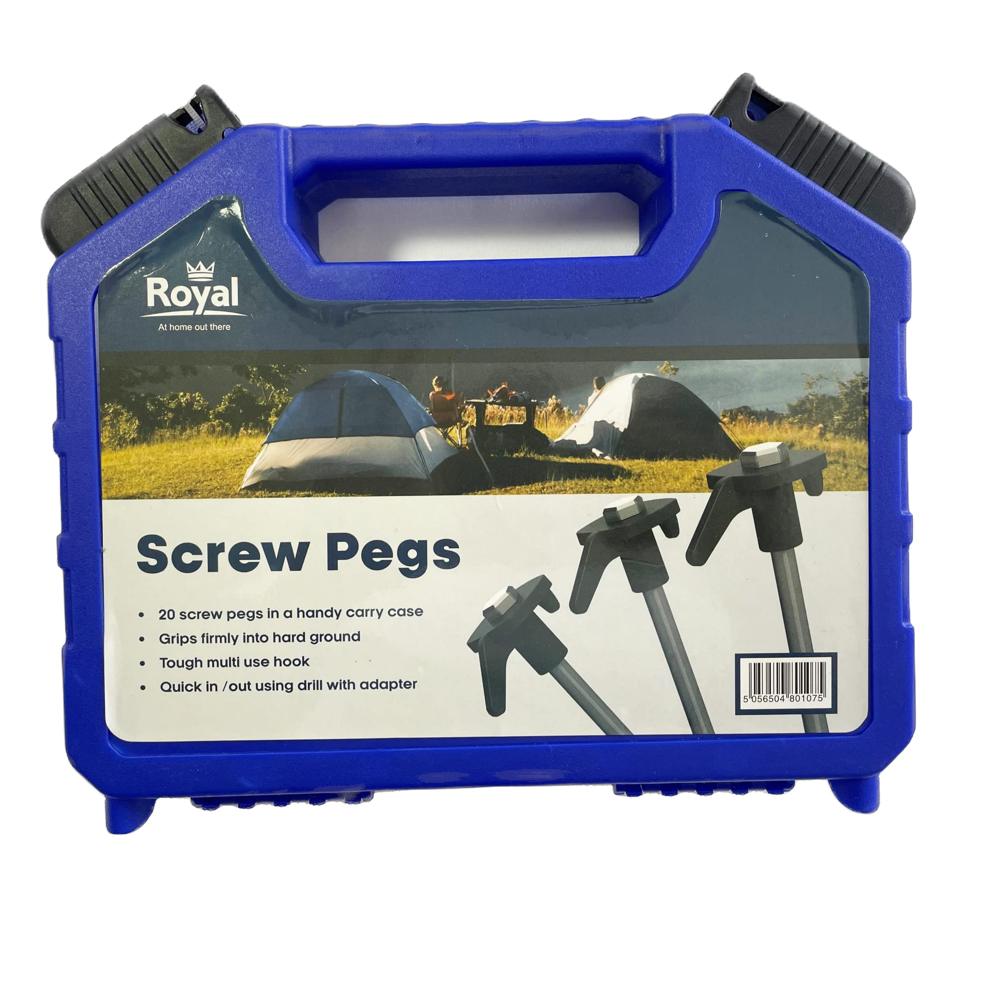 Royal Leisure Screw In Rock Pegs x 20 in Handy Carry Case With Adaptor