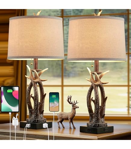 Signature Design By Ashley Derek Antler Table Lamp Set Of 2 - Rustic Mountain Style With Tree Silhouette Shade - View #6