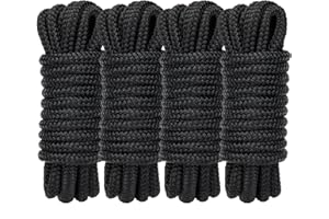 PropelTech 4 Pack 3/8" x 15’ Boat Dock Lines for Boat & Pontoon, Premium Marine- Grade Double Braided Nylon Dock Line, Pre-Spliced with a 12" Eyelet-Black,Boating Gifts for Men
