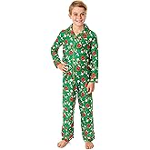 INTIMO Peanuts Boys' Christmas Snoopy Charlie Brown Home For The Holidays Button Down Sleep Pajama Set