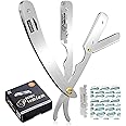 Utopia Care Professional Straight Razor for Men, Barber Straight Edge Razor Safety with 100 Pack Blades, Silver