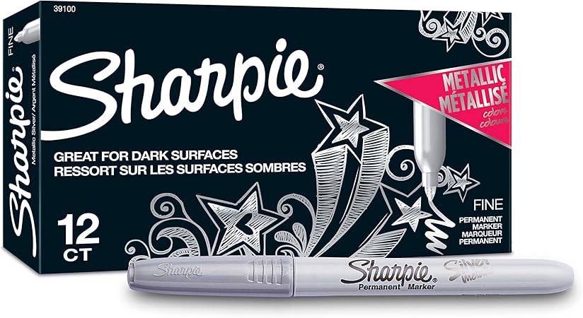 Amazon Sharpie シャーピー 公式 油性 ペン イラスト アート 油性コミック 描画 スケッチ マンガ デコレーション 落書き 中字 メタリックシルバー 12本入り 油性 文房具 オフィス用品