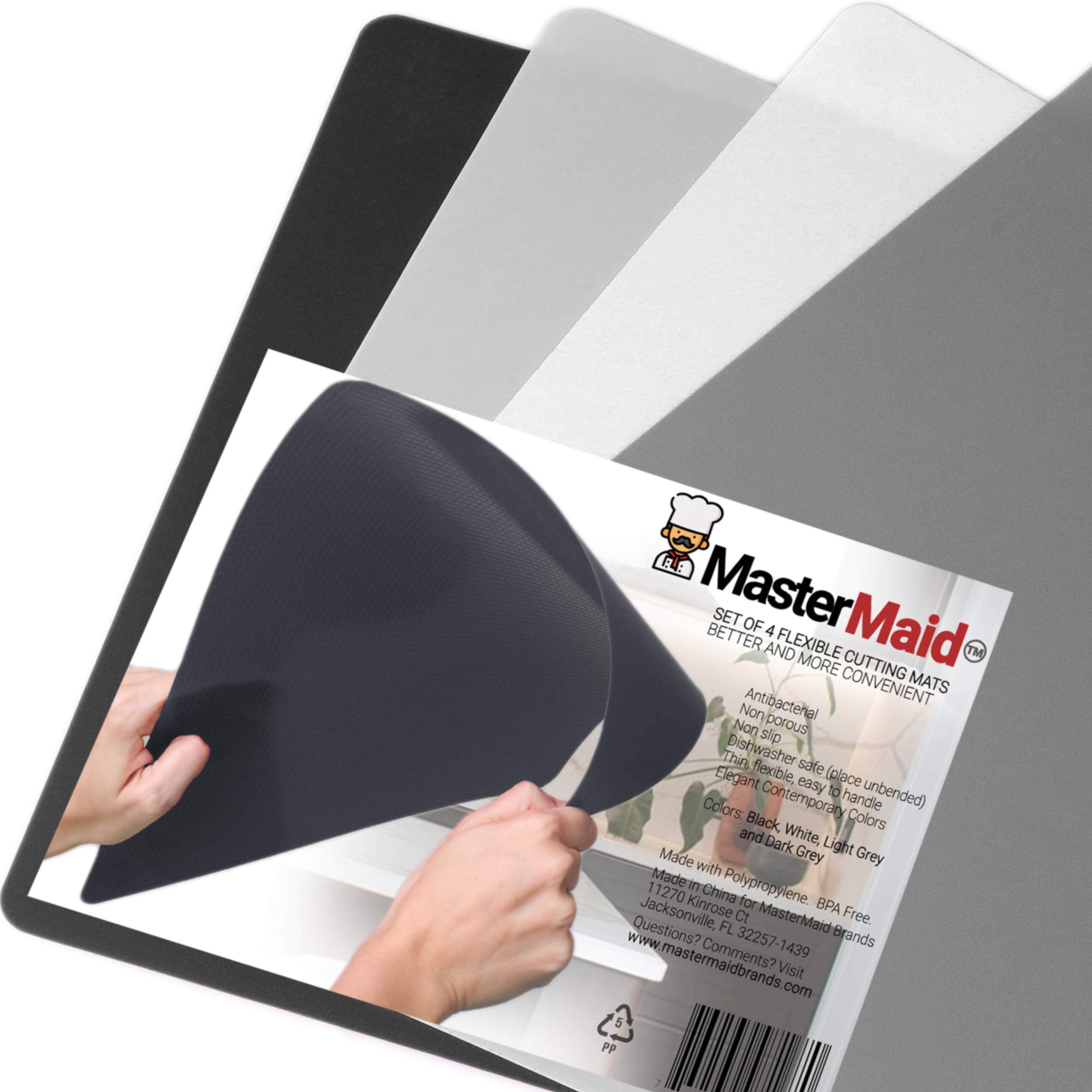 MasterMaid New Flexible Kitchen Cutting Mats in Unique Modern Neutral Colors, Antibacterial, Non-Porous Chopping Surface, Textured Bottom, Dishwasher Safe, BPA Free, Set of 4pcs