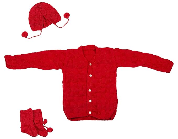 Baby Woolen Clothing Set (Red, 6-12 Months, Pack of 4)