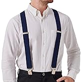 LazarsSpace Heavy-Duty X-Back Suspenders for Men with Four Premium Clips 1 3/8" Elastic Adjustable Straps