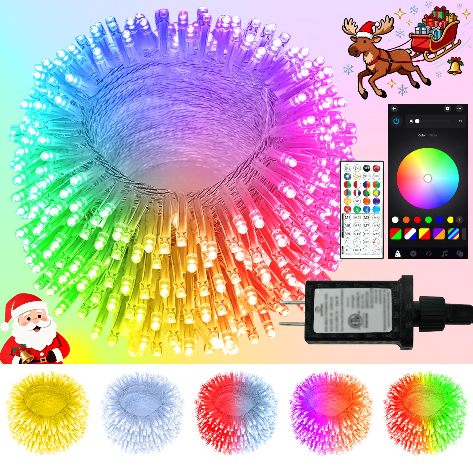 Photo 1 of 2025 New 51FT 120LED Smart Color Changing Christmas String Lights Outdoor App Control RGB LED String Lights with Remote & Timer, Waterproof Twinkle Christmas Tree Lights Indoor for Holiday Xmas Decor