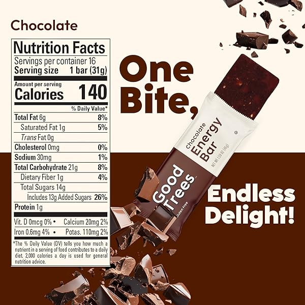 GOOD TREES CHOCOLATE ENERGY BARS, GLUTEN-FREE SNACK 16 COUNT