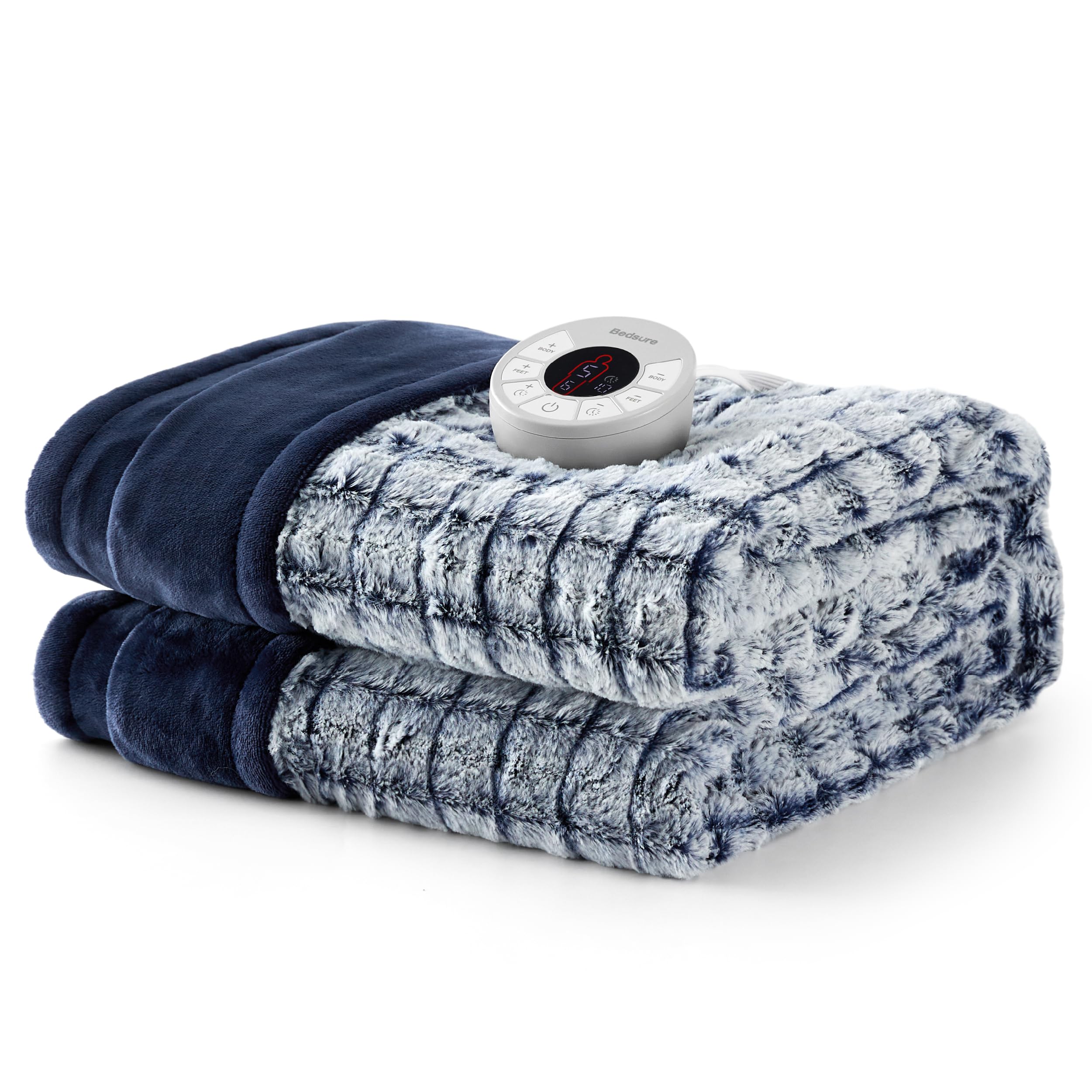 Bedsure Electric Blanket Dual Zone Control - Full Size Heated Blanket, Soft Faux Fur Heating Blanket with 10 Time Settings, 10 Heat Settings, and 8 hr. Auto Shut Off (72x84 inches)