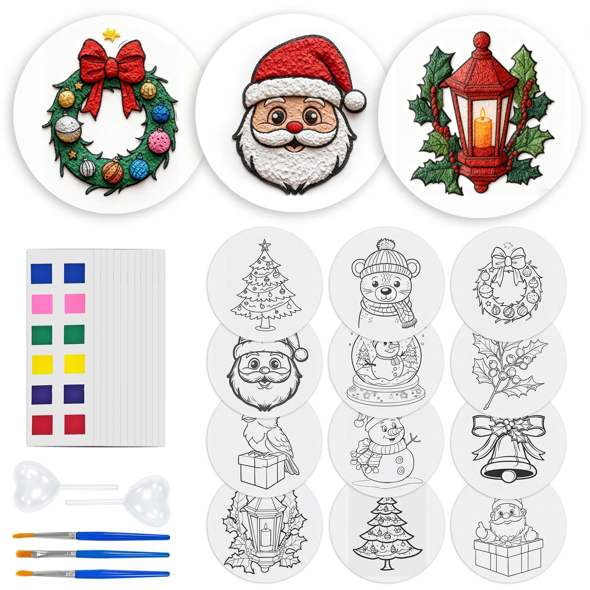 Reofrey 24Pcs Magic Puffy Paint Kits - 12 Patterns 3D Foam Texture Painting Kit with 3 Painting Pens, 2 Droppers, 12 Acrylic Paint Cards, Drawing Magic Canvas Sponge - DIY Handmade Gift (Christmas)