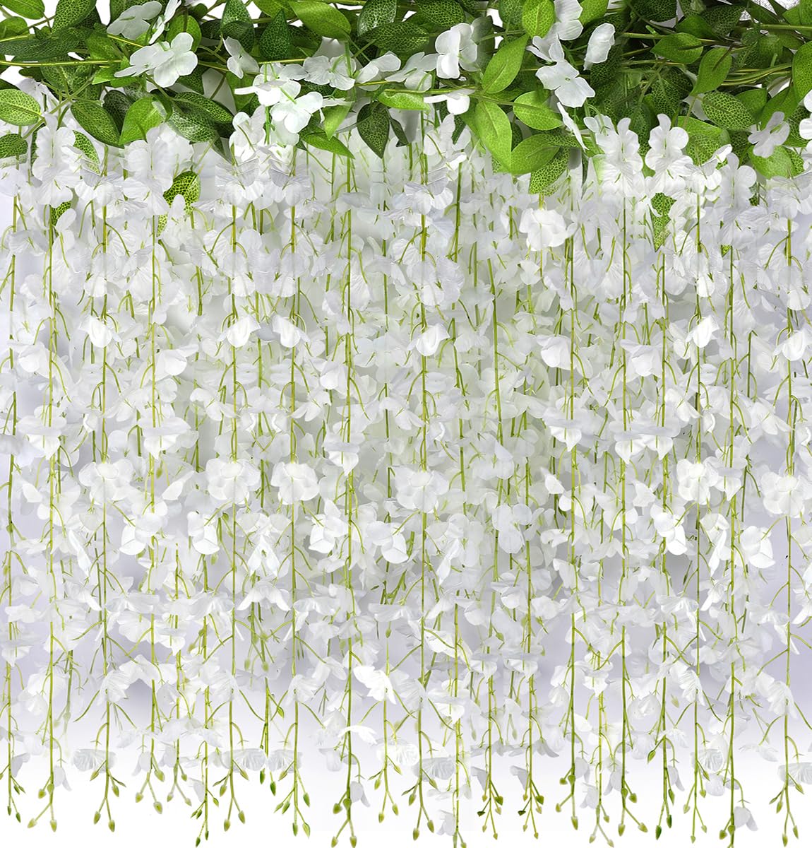 2 Pack 20 Branches Artificial Wisteria Hanging Flowers 6 Feet Vine Silk Garland for Wedding DIY Party Garden Home Decor (White)