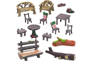 GGSTDDUP 15 Pcs Fairy Garden Accessories, Miniature Table and Chairs Set, Mini Resin Furniture, Miniature Garden Figurines for Fairy Garden Dollhouse Landscape DIY Craft Glass Container Desktops Decor