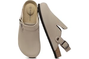 Gvimenos Suede Clogs for Women Leather Mules Adjustable Buckle with Comfort Cork Footbed and Arch Support
