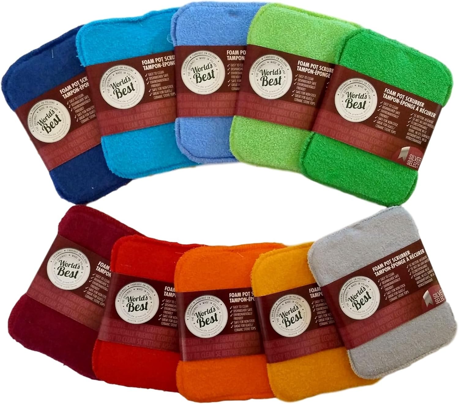 World's Best Foam Pot Scrubbers. Dishwasher Safe. Assorted Colors (4