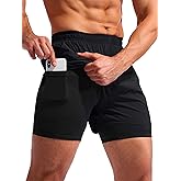 Pudolla Men’s 2 in 1 Running Shorts 5" Quick Dry Gym Athletic Workout Shorts for Men with Phone Pockets