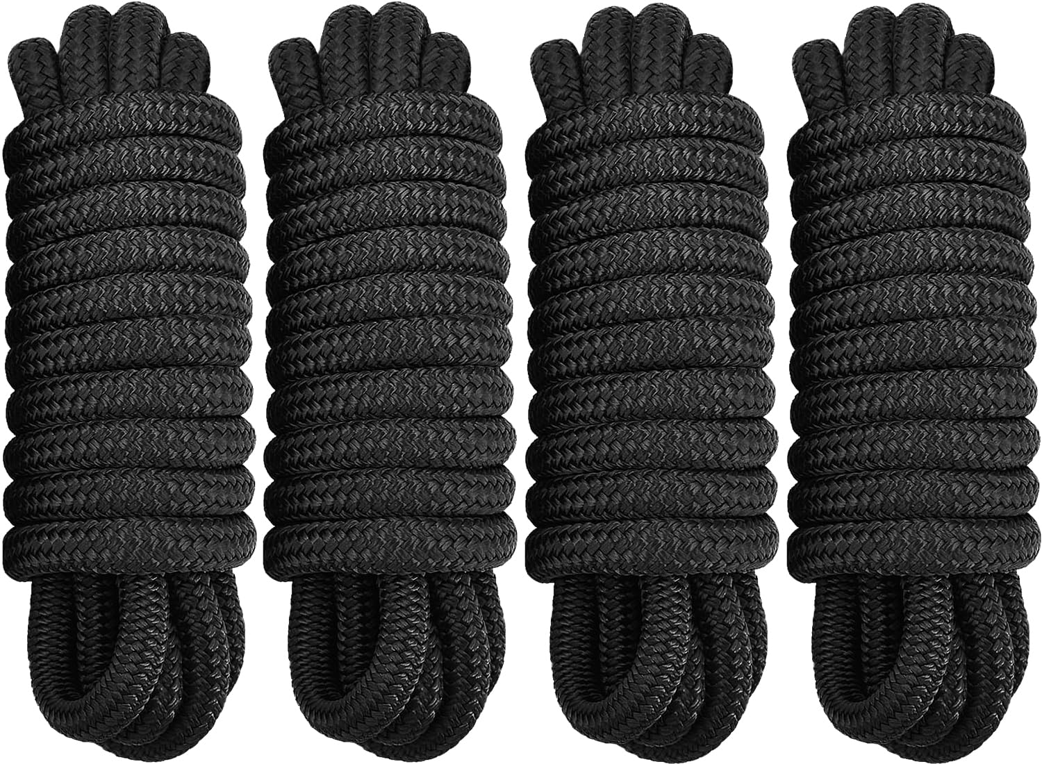 Photo 1 of PACTHSD 4 Pack 1/2" x 20' Dock Lines - Marine Grade Nylon Boat Ropes with 12" Eyelet for Docking and Mooring - Double Braided Boat Lines, High Strength, Easy Handling, Fray Resistant - Black