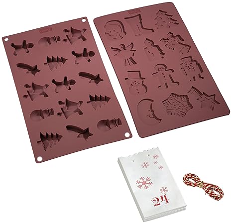 Lurch 65026 Flexi Form Adventskalender Backset Zwei Backformen aus Silikon, 24 Papiertüten und Kordel