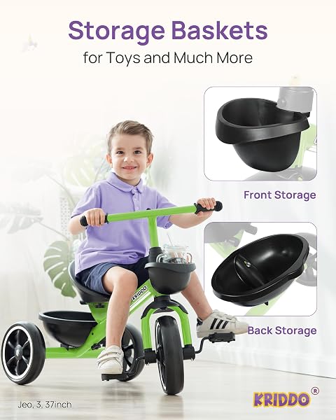 KRIDDO TRICYCLES AGE 24 MONTH TO 4 YEARS, TODDLER KIDS TRIKE FOR 2.5 TO 5 YEAR OLD, GIFT FOR 2-4 YEAR OLDS , GREEN
