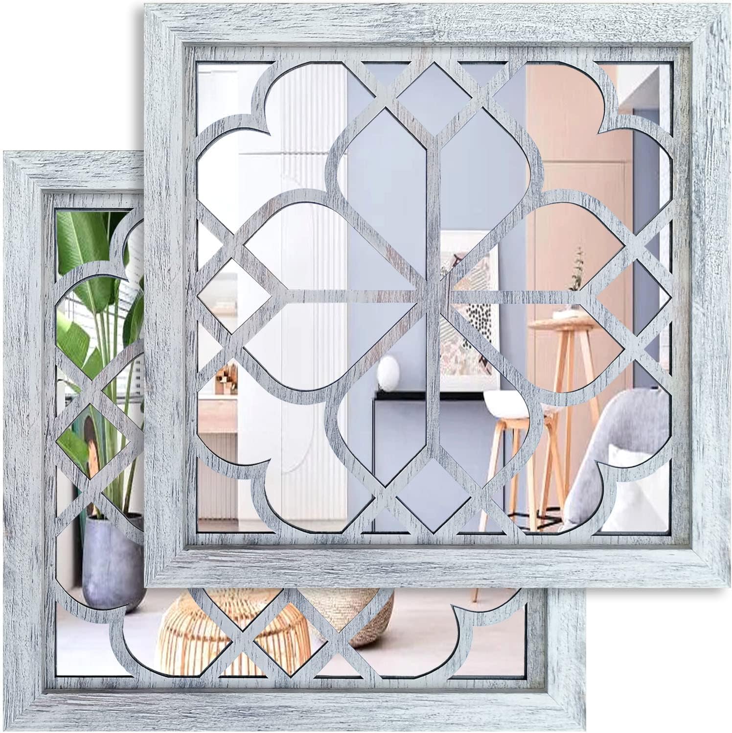Mirrors - Wocred 2 PCS Square  Wall Mirror,Gorgeous Rustic Farmhouse Accent Mirror,Rustic White Color Entry Mirror for Bathroom Renovation,Bedrooms,Living Rooms and More(12”x12”)