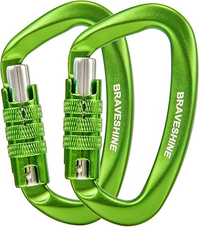 2 Pack Carabiner Clip 12KN Auto Locking Twist Lock D Shape Green