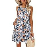 SimpleFun Summer Dresses for Women Beach Floral Tshirt Sundress Casual Pockets Boho Tank Dress