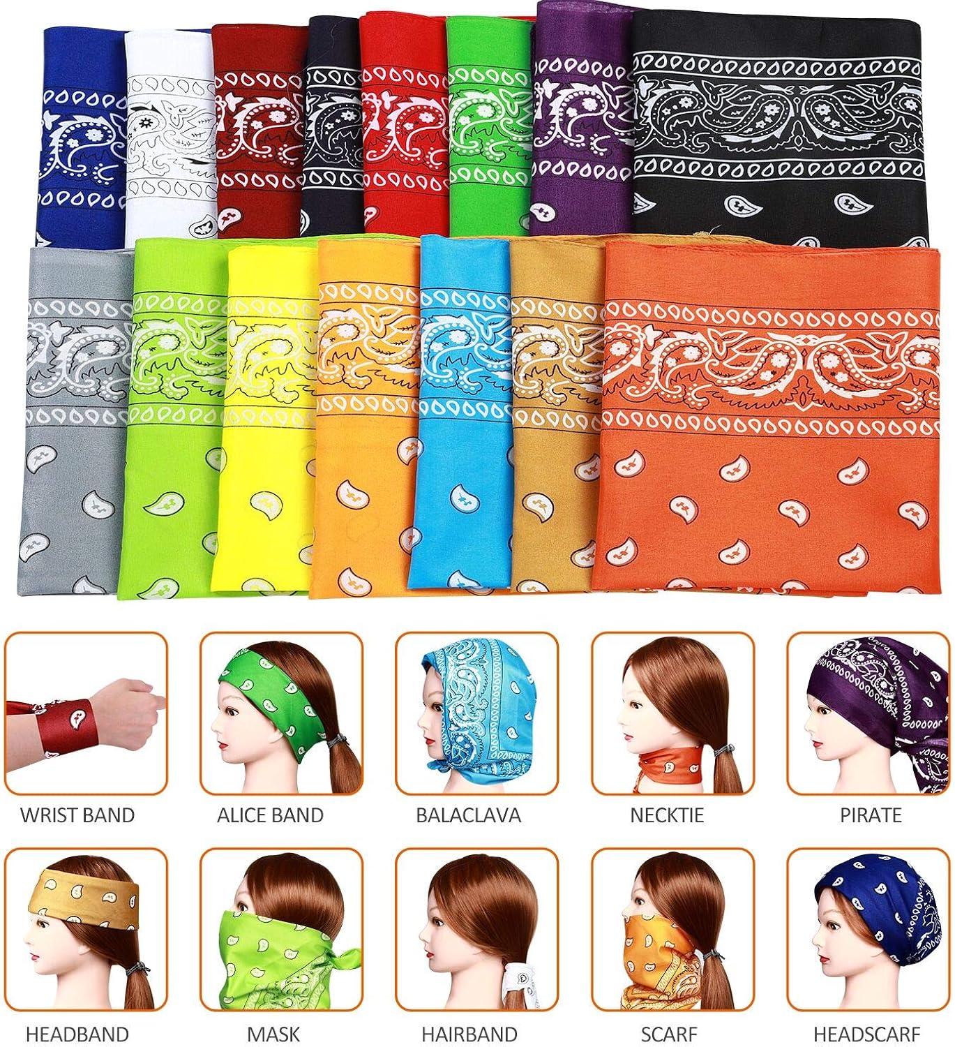 15pcs Bandanas Multi-Purpose Polyester Bandanas Party Outdoor Favor Scarf Headband Handkerchiefs for Unisex Women Men Boy Girls: Clothing