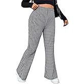 Floerns Women's Plus Size Houndstooth Bell Bottom Pants High Waist Flare Trousers