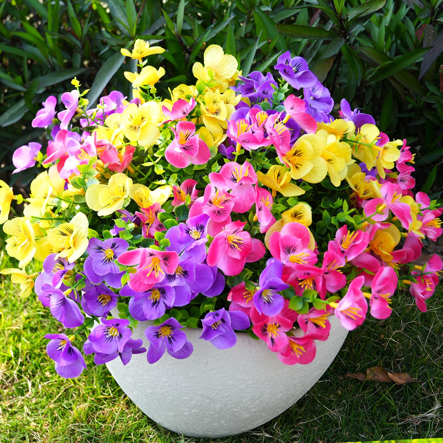 trytuny Artificial Flowers for Outdoor, 16 Bundle UV Realistic Fake Faux Plastic Flowers for Outside Indoor Porch Patio Window Box Planter Home Decor