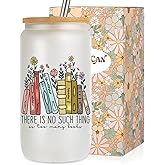 LEADO 16 oz Cute Glass Cups with Lids and Straws - Book Lovers Gifts - Bookish Present, Birthday, Valentines Gifts for Book Lovers Women, Readers, Bookworm, Girls - Coffee Tumbler, Reading Accessories