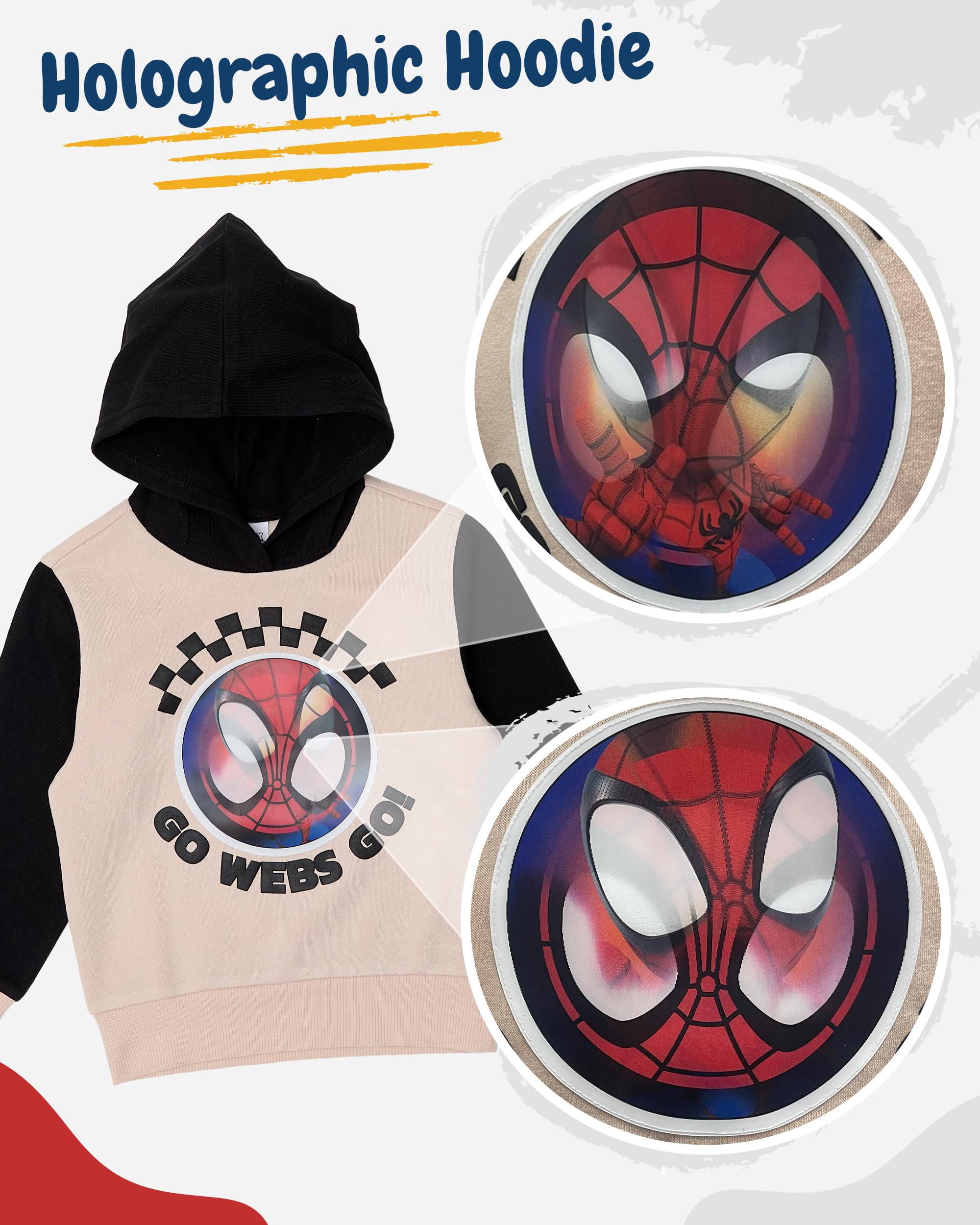 Disney Spider-Man Toddler Boys’ Outfit Set - Two Piece Hoodie Sweatshirt with Holographic Patch & Puff Ink Jogger Pants (Brown, 7)