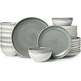Pokini 24 Piece Dinnerware Sets for 8, Modern Stoneware Plates and Bowls Sets, Perfect for Family Gatherings & Holiday Celebrations, Easy Cleaning Dishes, Stack Compactly Plate Set, Gradient Green