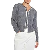 Women's Fall Open Front Cardigan Sweaters Pearls Long Sleeve Knitted Crewneck Casual Sweater Tops