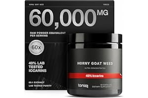 TONIIQ Super Strength Horny Goat Weed for Men & Women 60,000mg - Epimedium sagittatum - 40% Icariins - 60: 1 Concentrated Extract from 1000mg Formula - 3P Tested - Premium hornygoatweed for Men - 60 Caps