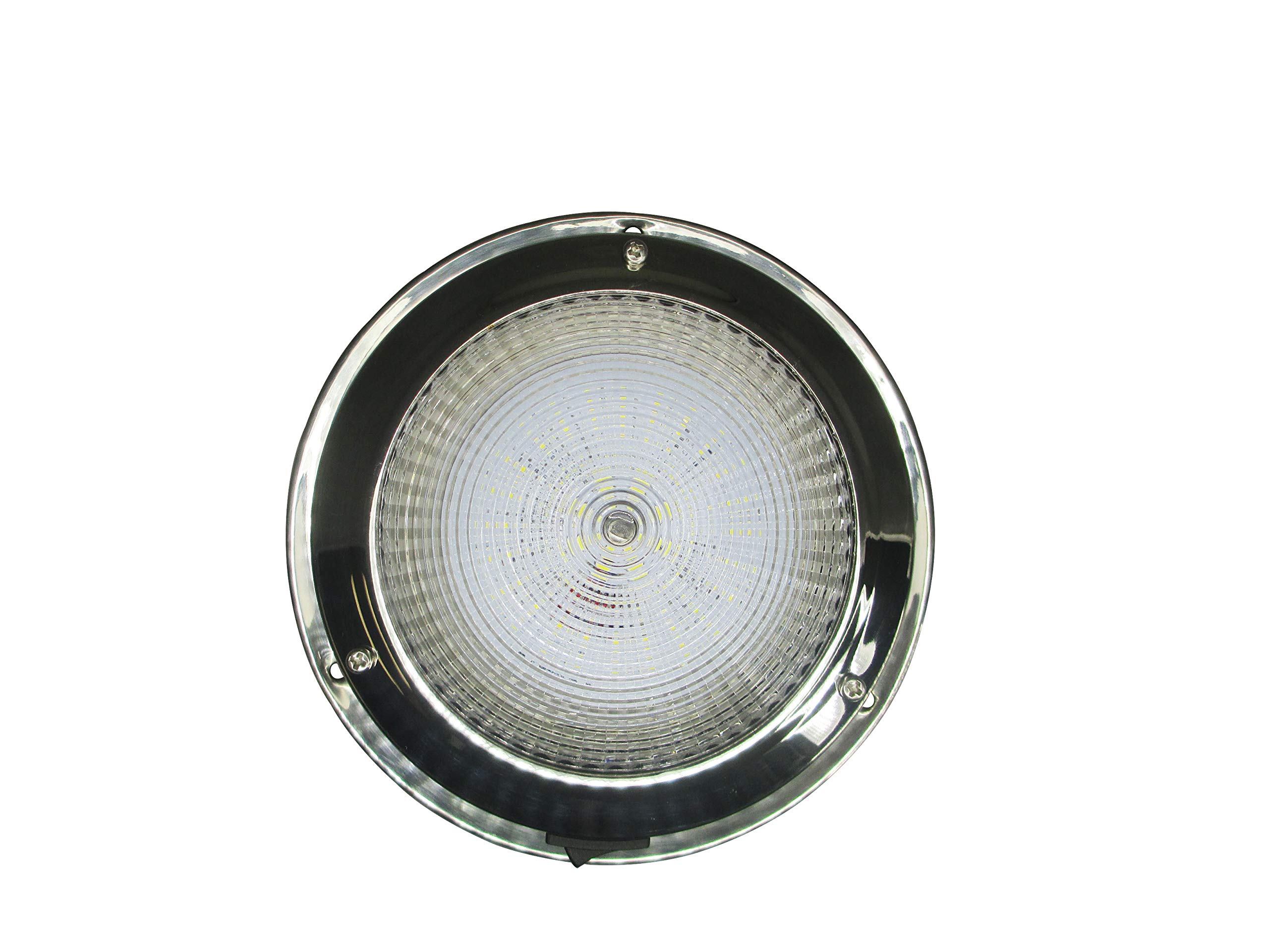Pactrade Marine Dome Light 12V - 4-Inch Lens, Cool White LED | Stainless Steel Boat Light with Built-in Rocker Switch, Surface Mount | RV, Trailer, Boat Interior Lights, Marine Lights