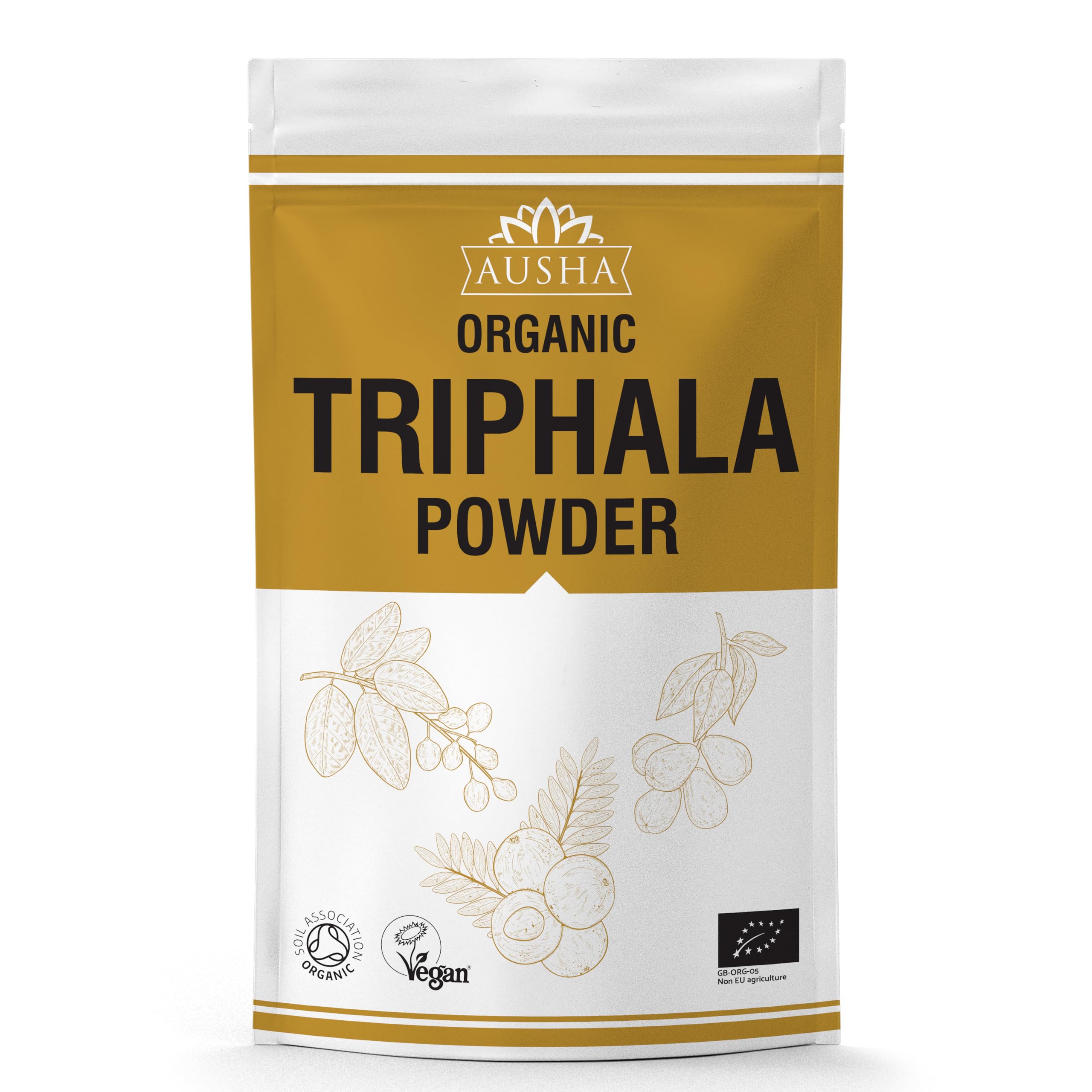 Ausha Organic TRIPHALA Powder - 250 Grams - UK Certified Organic by Soil Association - Gut Health, Constipation Relief, Digestion