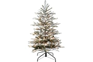 Puleo International 4.5 Foot Pre-Lit Flocked Aspen Fir Artificial Christmas Tree with 250 UL-Listed Clear Lights