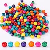 400pcs Colored Wooden Beads, Large Hole Round Natural Wood Beads Bulk for Jewelry Making Braiding Macrame DIY Craft (12mm)