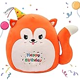 Easfan 12’’ Birthday Fox Plush Pillow Soft Fox Plush Toy Cute Fox Stuffed Animal Home Room Decoration Birthday Gift for Kids Adults,Orange, EF0087_Fox