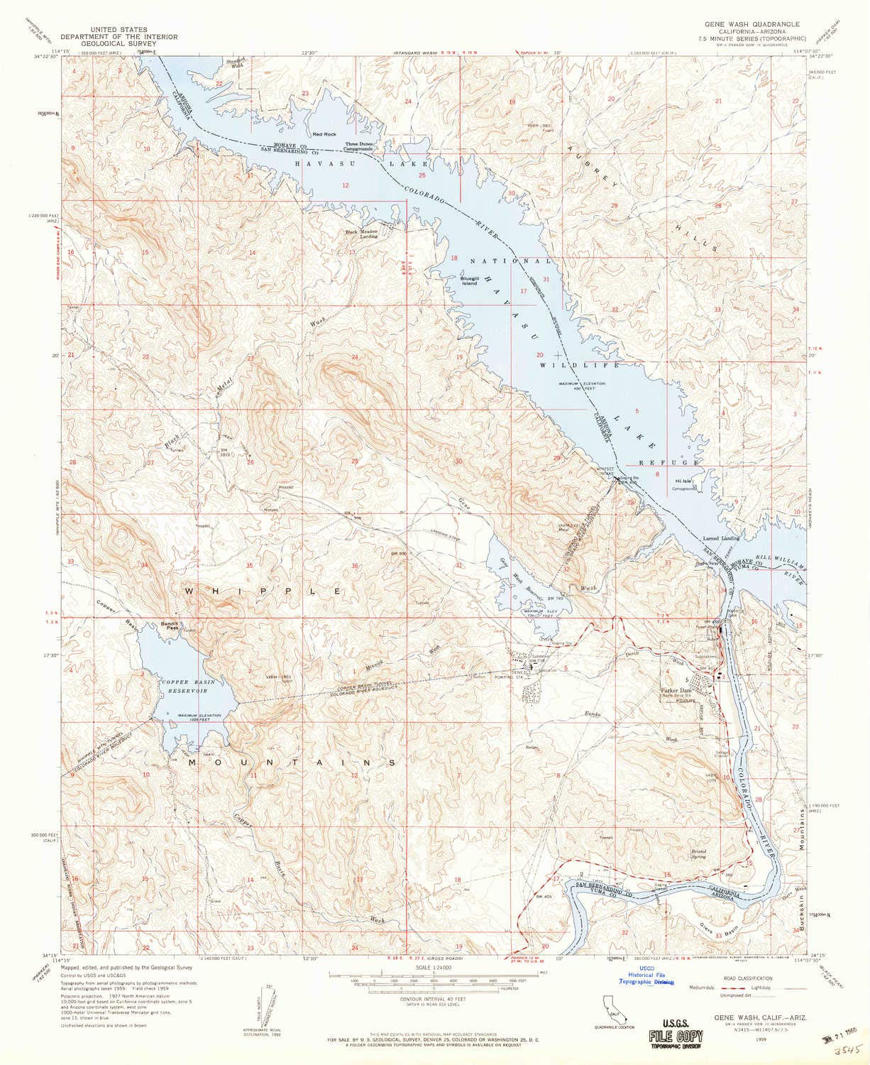 YellowMaps Gene Wash CA topo map, 1:24000 Scale, 7.5 X 7.5 Minute, Historical, 1959, Updated 1960, 26.9 x 22 in