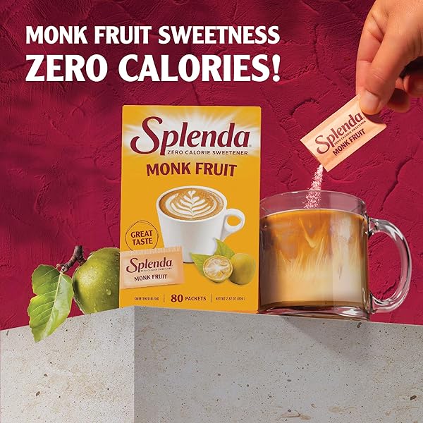 SPLENDA MONK FRUIT ZERO CALORIE PLANT BASED SWEETENER, NO ERYTHRITOL, KETO SUGAR SUBSTITUTE (80 COUNT)