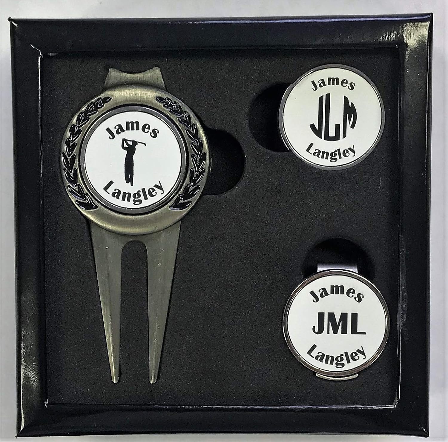 Personalized Divot Tool and Hat Clip Golf Ball Marker Set