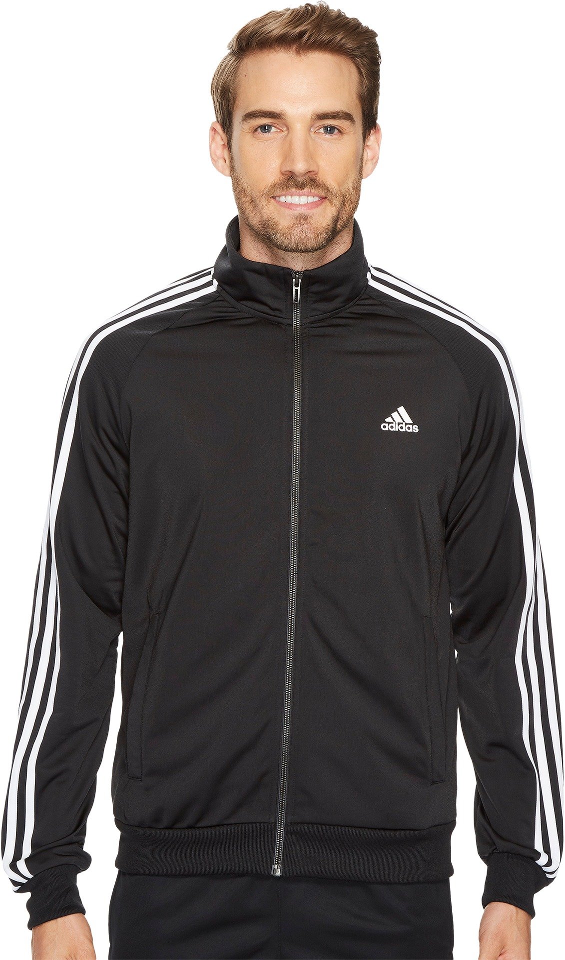 Adidas Men's Essentials 3-Stripe Tricot Track Jacket, Black/White