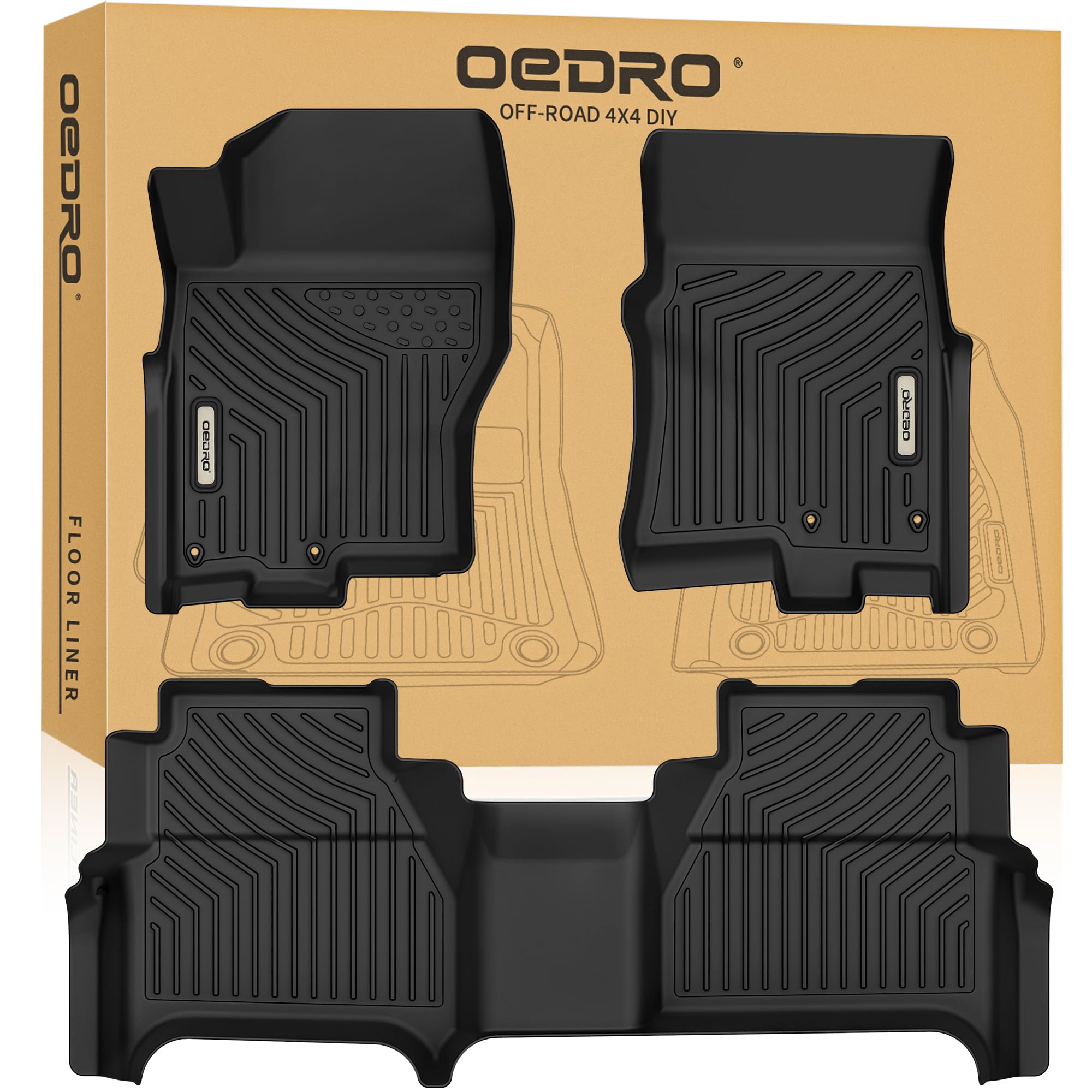 OEDRO Floor Mats Fit for 2022-2026 Nissan Frontier Crew Cab with Under-Seat Storage(Not Fit King Cab), TPE All Weather Custom Fit Floor Liners for Frontier, 1st & 2nd Row Car Mats Accessories, Black Image