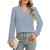 LUXEBOLD Womens Blouses Dressy Casual Long Sleeve Shirts V Neck Swiss Dot Business Work Tops 2026 Summer Tops S-XXL