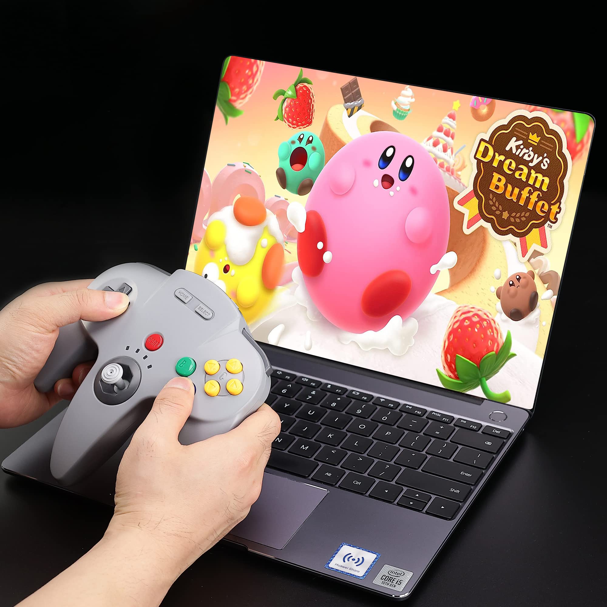 Wireless Switch N64 Controller, 2.4 GHz USB Receiver, Compatible with Windows Laptop PC MacOS Raspberry Pi, Switch 2- (Rechargeable) (Vibration) (Plug and Play) (2 Pack Gray/Black)