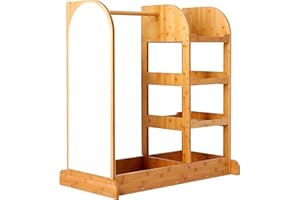 NAVREX Kids Dress Up Storage Wardrobe, Dress-up Center with Mirror, Kids Armoire with Hanging Rack, Solid Wood Wardrobe Costume, Gift for 3-6 Years Old Girls, Pretend Play Toy Organizer